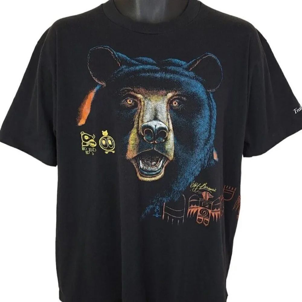 Grizzly Bear T Shirt Vintage 80s Native American Art Cliff Bonamie Made In USA